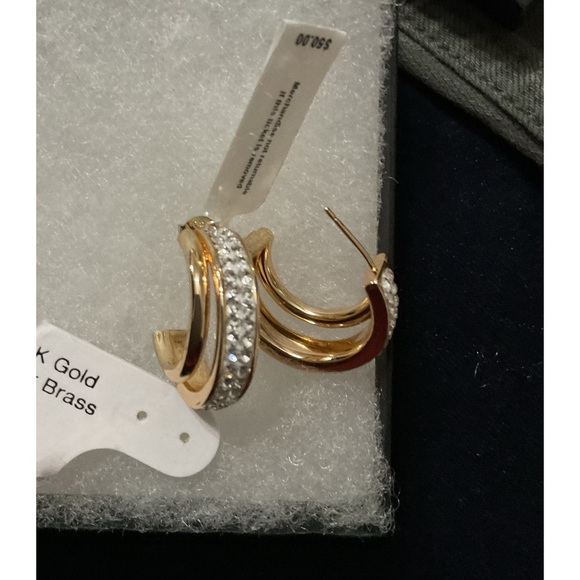 Chunky Hoop 18 Kt over Brass Crystal Earrings - Picture 3 of 3